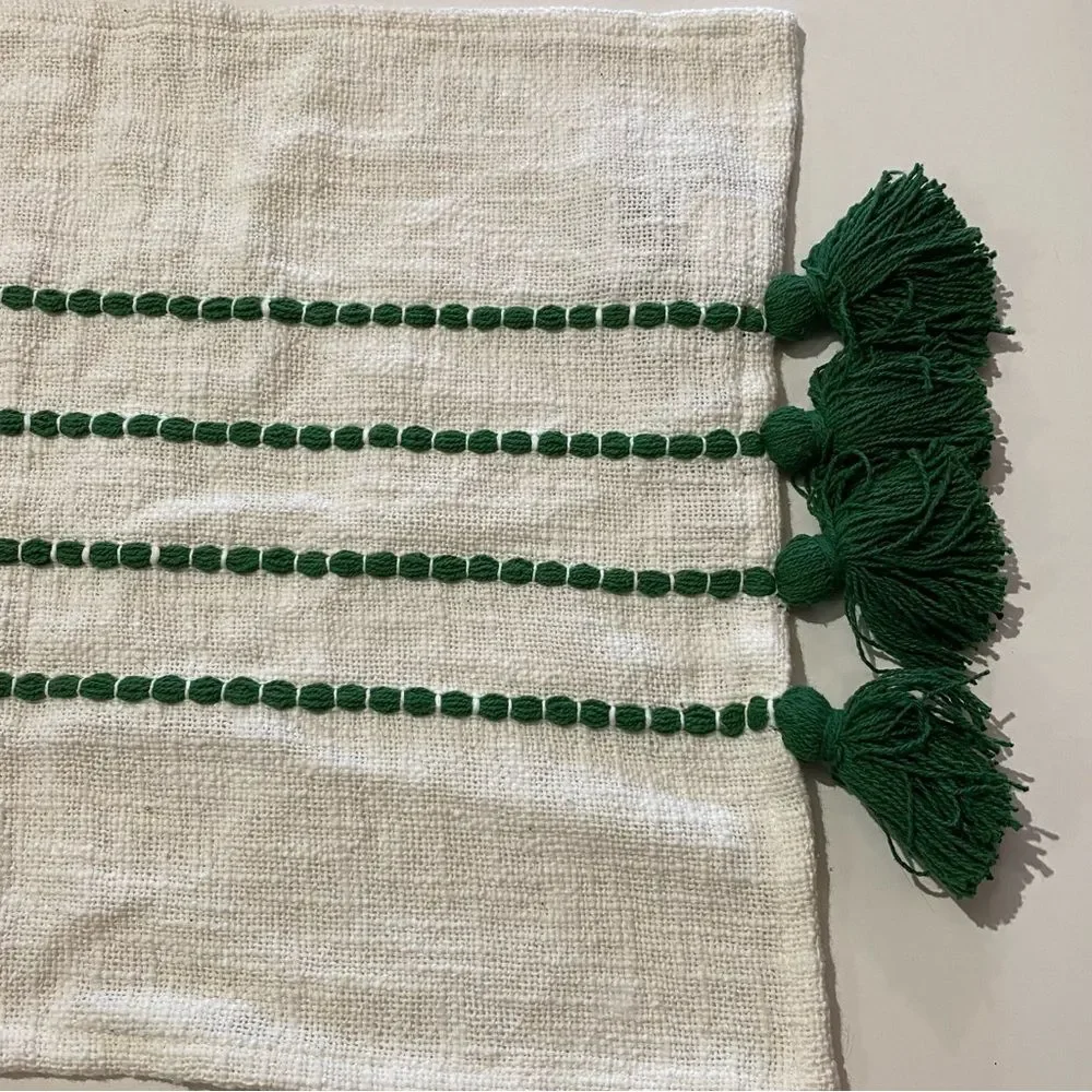 H is For Happy Green Woven Stripe And Tassel Boho Placemats Set Of Two